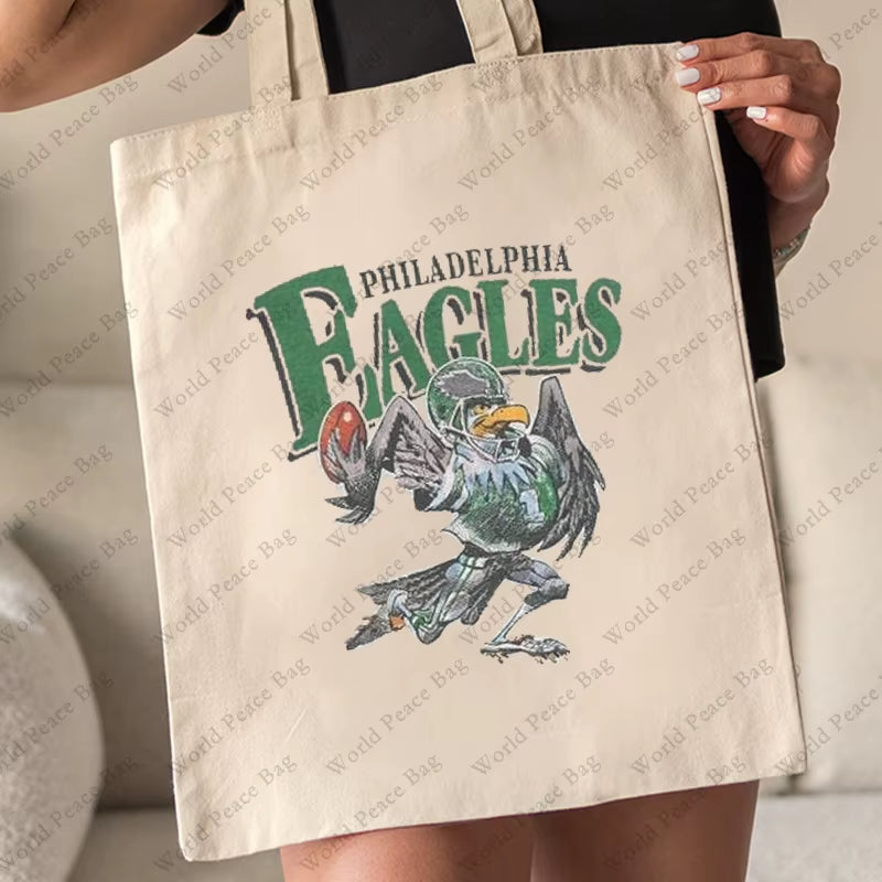 1Pc Vintage Philadelphia Eagles Football Patterntote Bag Canvas Shoulder Bag for Travel Daily Commute Women'S Reusable Shopping