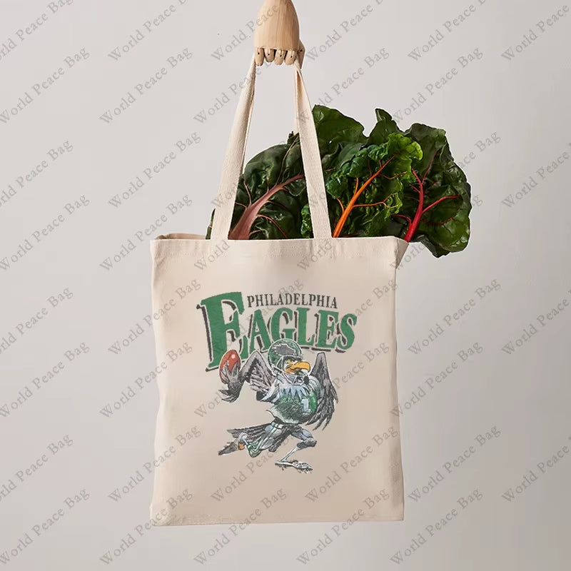1Pc Vintage Philadelphia Eagles Football Patterntote Bag Canvas Shoulder Bag for Travel Daily Commute Women'S Reusable Shopping
