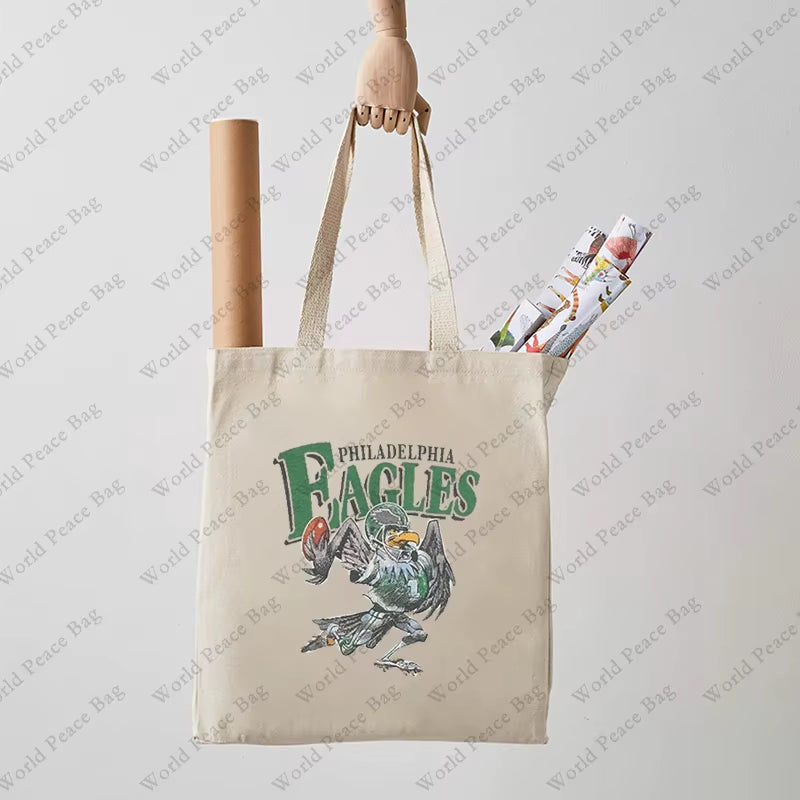 1Pc Vintage Philadelphia Eagles Football Patterntote Bag Canvas Shoulder Bag for Travel Daily Commute Women'S Reusable Shopping