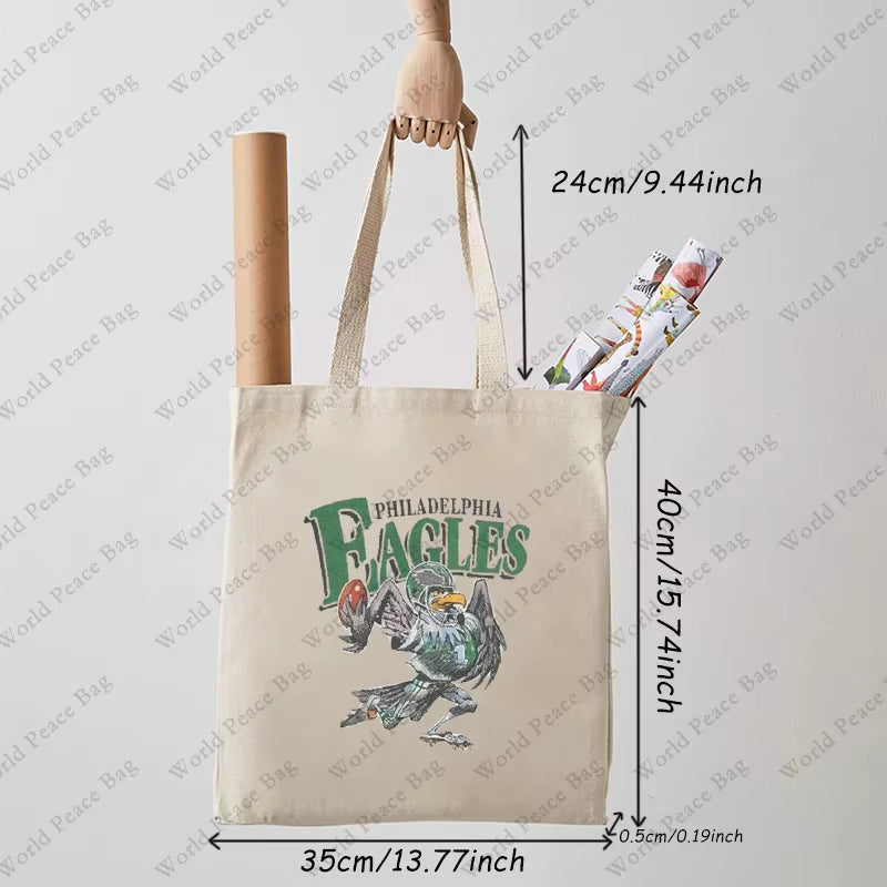 1Pc Vintage Philadelphia Eagles Football Patterntote Bag Canvas Shoulder Bag for Travel Daily Commute Women'S Reusable Shopping